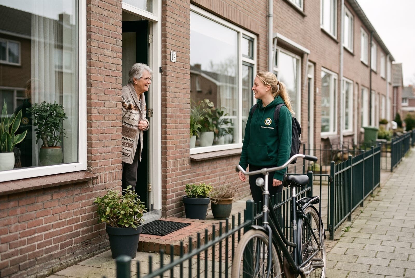 Een vrouw doet de voordeur open voor een van onze studenten